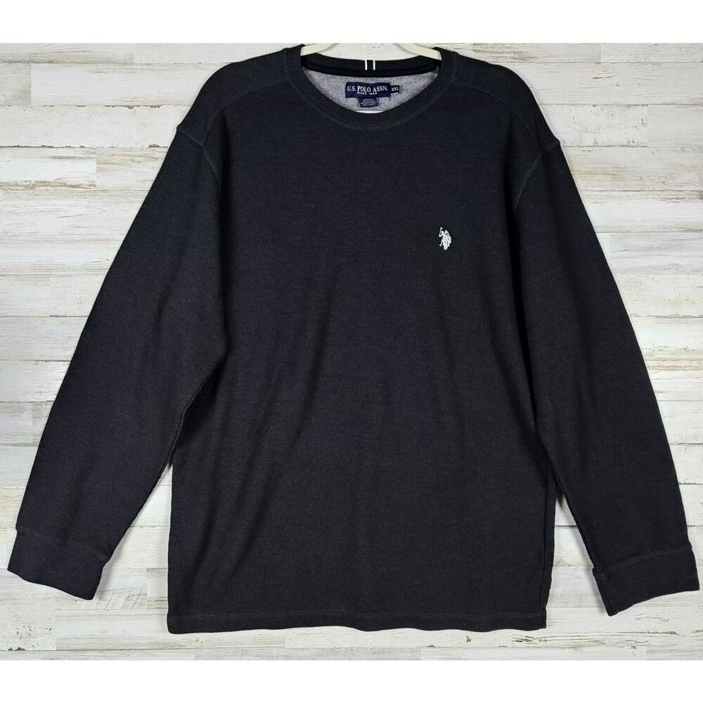 U.S. POLO ASSN. Men's Long Sleeve Thermal Black Henley Shirt Crew Neck Size XXL